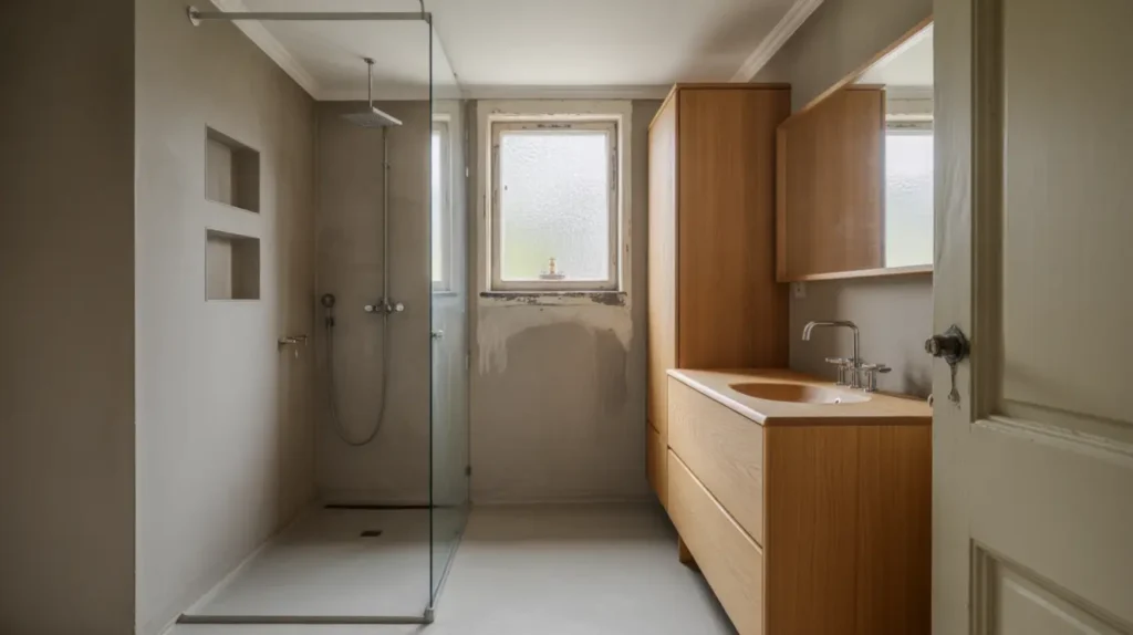 badrumsrenovering med mikrocement platsbyggd f rvaring och takdusch i s dermalm stockholm